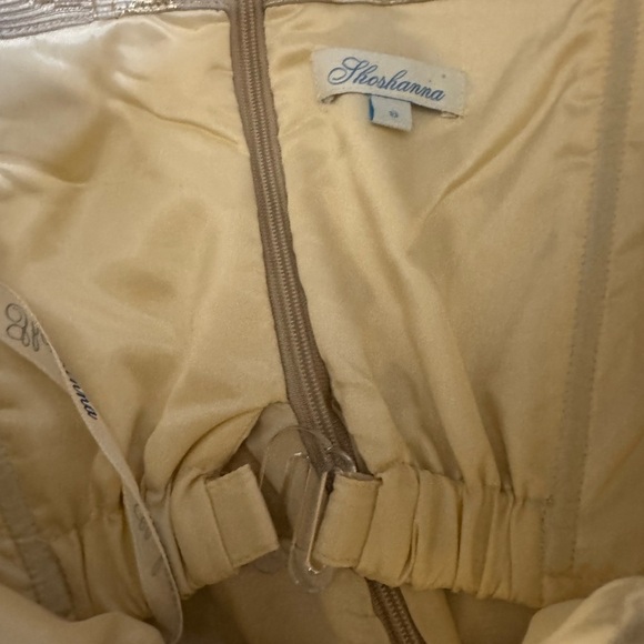 Shoshanna Strapless Gold Metallic Damask Dress Size 8 - Picture 9 of 11